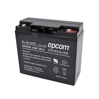 Batería 12 Vcc / 18 Ah / UL / AGM-VRLA / Retardante a la flama / Para uso en equipo electrónico Alarmas de intrusión / Incendio/ Control de acceso / Video Vigilancia / Terminales tipo M5 ( HEX ) / Cargador recomendado CHR-80.
