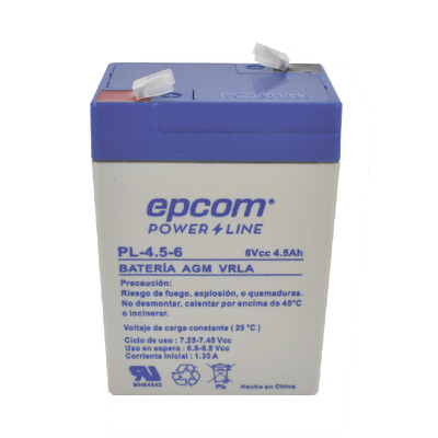 Batería 6 Vcc / 4.5 Ah / UL / Tecnología AGM-VRLA / Para uso en equipo electrónico Alarmas de intrusión / Incendio/ Control de acceso / Video Vigilancia / Terminales F1.