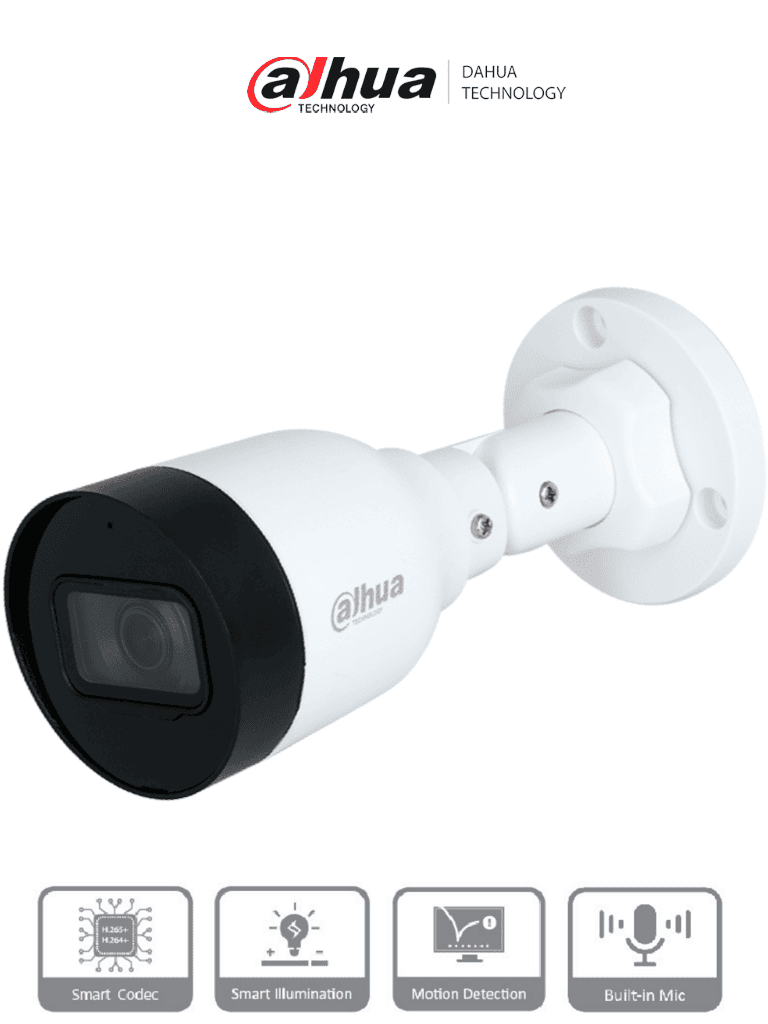 Dahua IPC-HFW1230S1-A-S6 - Cámara IP Bullet de 2MP  lente de 2.8mm  ángulo de visión de 102 grados  micrófono integrado  compresión H.265+  IR de 30m  protección IP67  PoE  DWDR / #LoNuevo