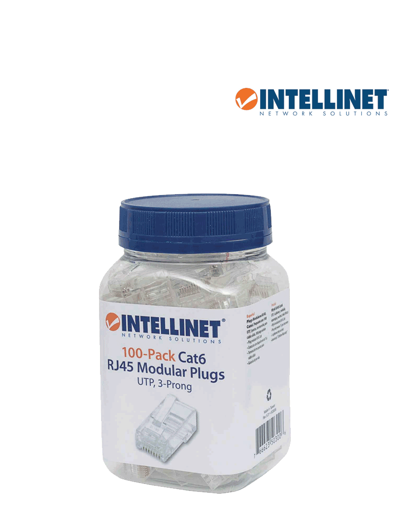 INTELLINET 503006 - Enchufe RJ45 CAT6 sólido UTP  bote de 100 piezas  con 15 micras de oro.