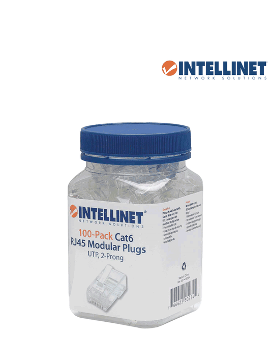 INTELLINET 502344 PLUG RJ45 CAT6 MULTIFILAR UTP BOTE 100 PZAS ORO 15-MICRAS UTP  2 puntas  para cable multifilar  100 plugs en bote
