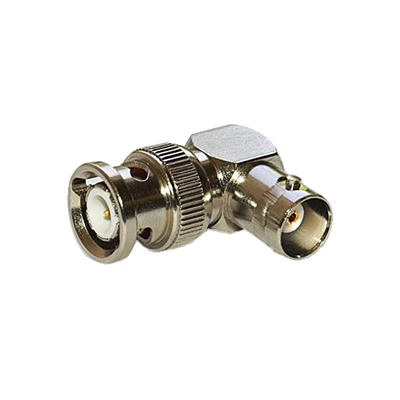 Adaptador en Ángulo Recto  de Conector BNC Macho a BNC Hembra  50 Ohm (Monitor)  Níquel/ Plata/ Teflón.