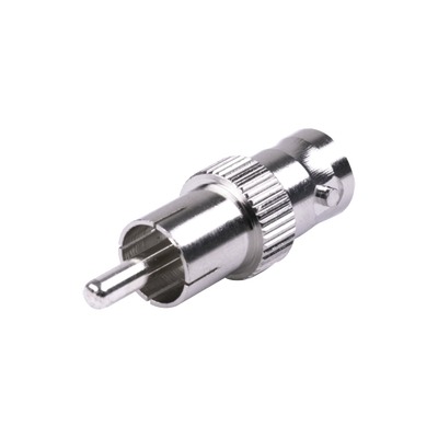 Adaptador de BNC Hembra a RCA Macho en 50 Ohm para Fono  uso en Aplicaciones de Audio-Video  Níquel/ Plata/ Delrin.