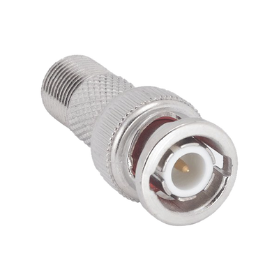 Adaptador en Linea para Video  de Conector BNC Macho a F Hembra  50 Ohm  Níquel/Oro/Teflón.