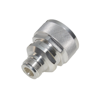 Adaptador en Línea de Conector DIN 7-16 Macho a N Hembra  Plata/ Plata/ Teflón.