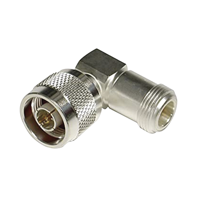 Adaptador en Ángulo Recto  de Conector N Macho a N Hembra  Plata/ Oro/ Teflón.
