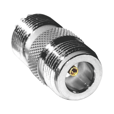 Adaptador en Línea de Conector N Hembra a UHF Hembra (SO-239)  Plata/ Oro/ Teflón.