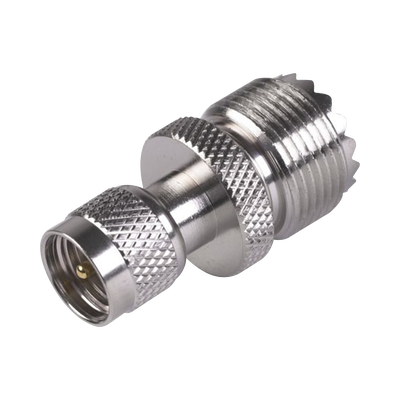 Adaptador en Línea de Conector Mini UHF Macho a UHF Hembra (SO-239)  Níquel/ Oro/ Teflón.