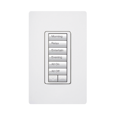 (RadioRA2) Teclado Seetouch Hibrido 6 botones  2 botones subir/bajar  programe escenas diferentes en cada botón puede instalarse en un interruptor de luz.