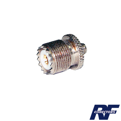 Adaptador en Línea de Conector SMA Hembra a UHF Hembra (SO-239)  Níquel/ Oro/ Teflón.