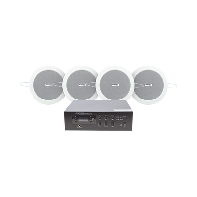 KIT de Amplificador de 120W para Escritorio | 4 Altavoces de Plafón de 4in | 3 - 6W | Sistema 70/100V