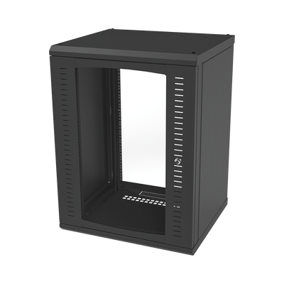Gabinete para Montaje en Pared  Puerta de Cristal Templado  Cuerpo Fijo con Rack 19" de 16 Unidades