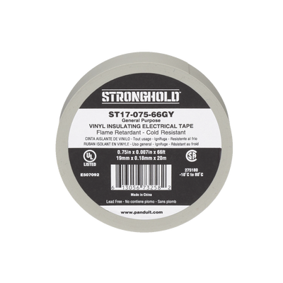 Cinta Eléctrica STRONGHOLD para Aislar  de PVC  Uso General Reparación y Mantenimiento  Grosor de 0.18mm (7 mil)  Ancho de 19mm  y 20.12m de Largo  Color Gris