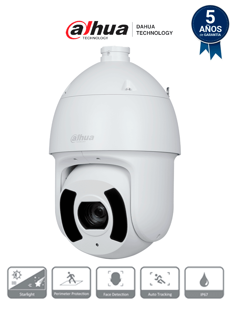 DAHUA DH-SD6CE245GB-HNR - Cámara IP PTZ 2MP con WizSense  zoom óptico 45x  Starlight  IR 250m  Autotracking 3.0  SMD 4.0  detección de rostros  protección perimetral  PoE+  IP67  IK10 #IMD