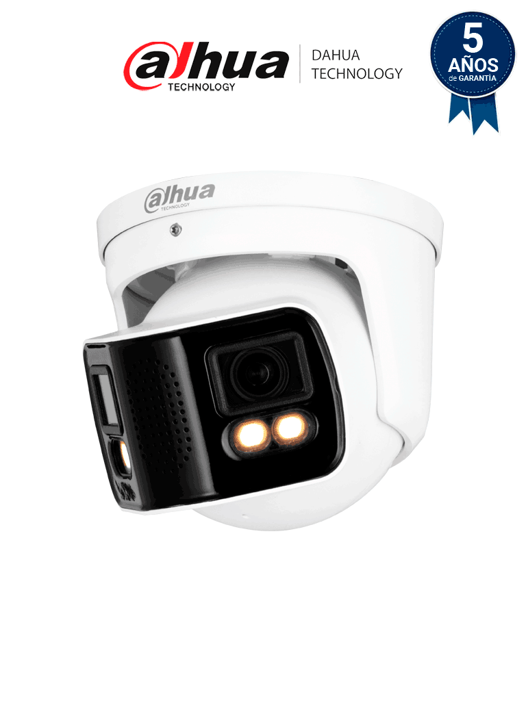 DAHUA IPC-PDW5849-A180-E2-ASTE Cámara IP Full Color con visión de 180° y doble lente de 4 MP. Ofrece protección perimetral  mapa de calor  conteo de personas  y LED de 40m. Cuenta con multivisión  WizMind  audio bidireccional  ePoE  H.265 e IP67.