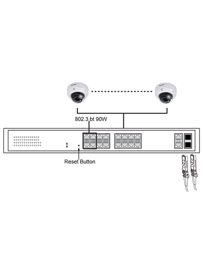 VIVOTEK AW-GEL-205A-260 - Switch PoE 20 puertos Administrable Lite  16 puertos GE 30W PoE  4 puertos GE 90W PoE  2 puertos GE UTP  2 puertos GE SFP lite  40 Gbps  260W totales  PoE Extendido 250 Mts  NDAA