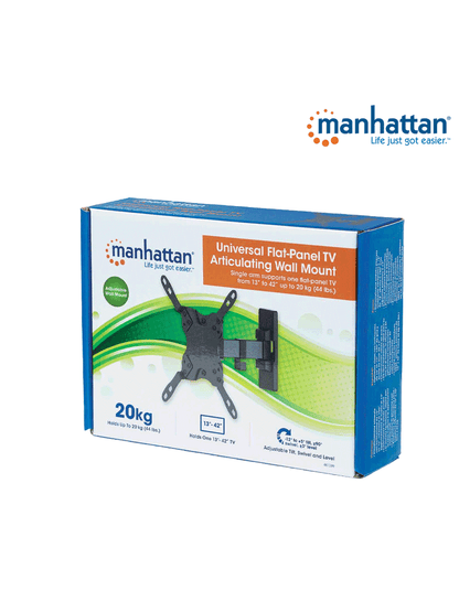 MANHATTAN 461399 - Soporte para Pantalla de 13 a 42 Pulgadas/ 20 Kg de Carga/ Brazo Articulado/ Distancia a la Pared de Hasta 19 cm/ Acero/ VESA/ 75/ 100/ 200x100/ 200/