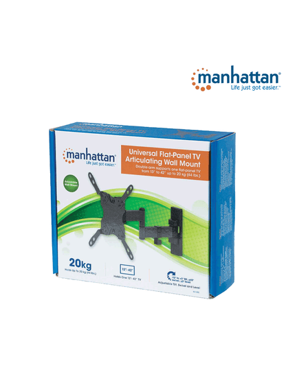 MANHATTAN 461405 - Soporte para Pantallas de 13 a 42 Pulgadas/ 20 Kg de Carga/ Brazo Articulado Doble/ Distancia a la Pared de Hasta 27.3 cm/ Acero Solido/ Ajuste de Inclinación y Angulo/ VESA 75/ 100/ 200x100/ 200/