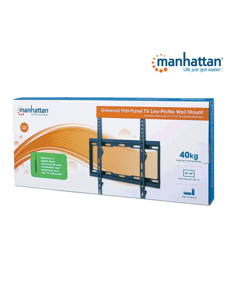 MANHATTAN 460934 - Soporte de Pared Para Pantalla de 32 a 55 Pulgadas/ 40 Kg de Carga/ Fijo/ Fabricado  Acero/ VESA 200/ 300/ 400x200/ 400
