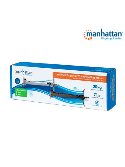 MANHATTAN 461191 - Soporte de Proyector para Montaje en Techo o Pared/ 20 Kg de Carga/ Altura Ajustable/ Inclinación y Rotación Ajustable/ Movimiento Articulado/ Color Plata/ Diseño Multipropositos/