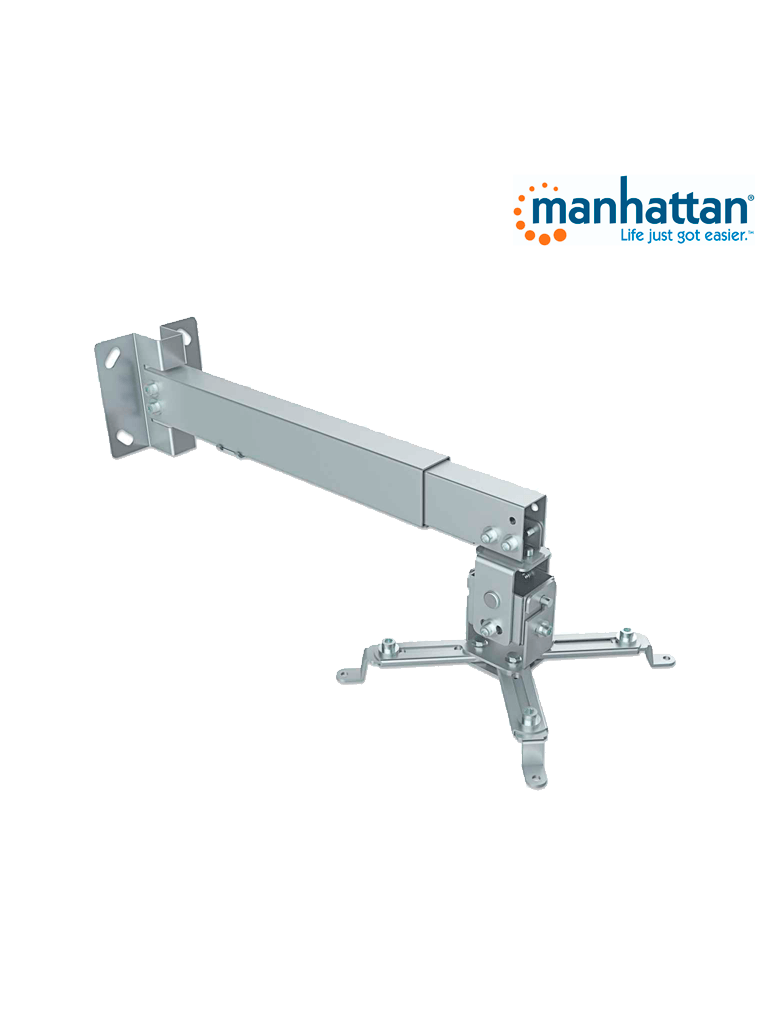 MANHATTAN 461191 - Soporte de Proyector para Montaje en Techo o Pared/ 20 Kg de Carga/ Altura Ajustable/ Inclinación y Rotación Ajustable/ Movimiento Articulado/ Color Plata/ Diseño Multipropositos/