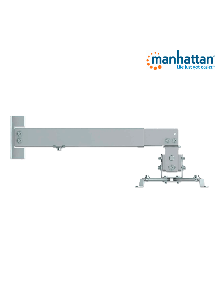 MANHATTAN 461191 - Soporte de Proyector para Montaje en Techo o Pared/ 20 Kg de Carga/ Altura Ajustable/ Inclinación y Rotación Ajustable/ Movimiento Articulado/ Color Plata/ Diseño Multipropositos/