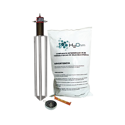 Kit Antivandalico de puesta a tierra de 45 A con Electrodo  Acoplador en Filtro y Compuesto H2Ohm.