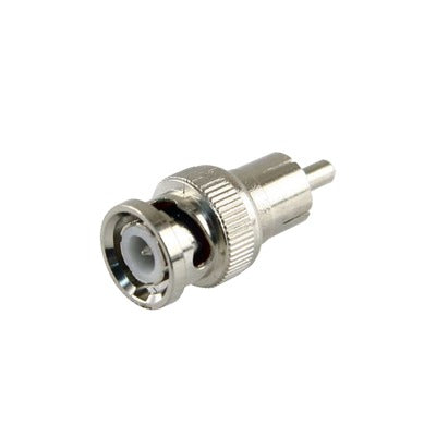 Adaptador en línea para 75 Ohm  de conector BNC macho a RCA macho en aplicaciones de Audio-Video para cámaras  monitores y DVR´s.
