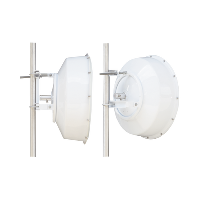 Antena direccional de alta resistencia  Ganancia 30 dBi  (4.9 -6.4 GHz)  Plato hondo para mayor inmunidad al ruido  Conectores N-Hembra  Montaje incluido.