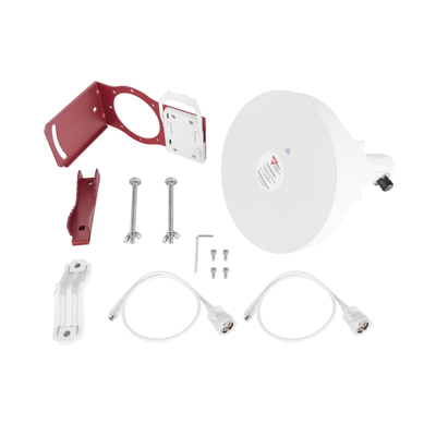 Antena Tipo Horn de 30 °  19 dBi  4.9-6.5 GHz  Ideal para ambientes de alto ruido   Tipo de conector N-Hembra  con montaje y jumpers incluidos