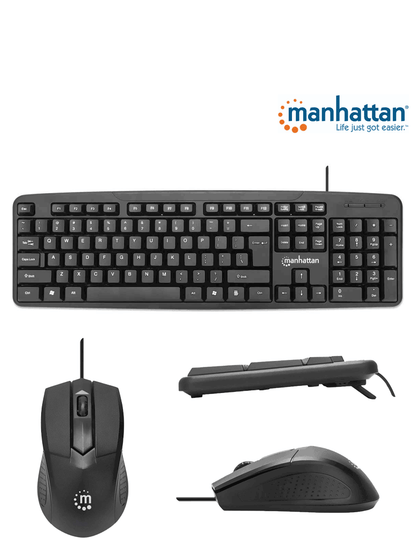 MANHATTAN 178464 Juego de teclado y mouse óptico  cableados Teclado con cable y ratón óptico con cable  negro