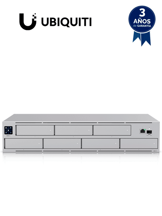 UBIQUITI UNVR-PRO - NVR UniFi Protect   7 bahías de disco duro de 2 5 "/ 3 5" de 8TB c/u   almacena hasta 20 cámaras 4k o 60 cámaras 1080p   pantalla táctil   1 puerto 10G SFP+   1 puerto GbE RJ45   Configuración automatizada de RAID 1  5 o 10 HDD.