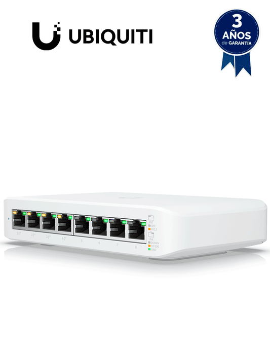 UBIQUITI USW-LITE-8-POE - Switch UniFi Lite Administrable PoE de 8 Puertos 10/100/1000 Mbps (4 puertos 802.3af/at)   52 W   Capa 2   Refrigeración silenciosa sin ventilador.