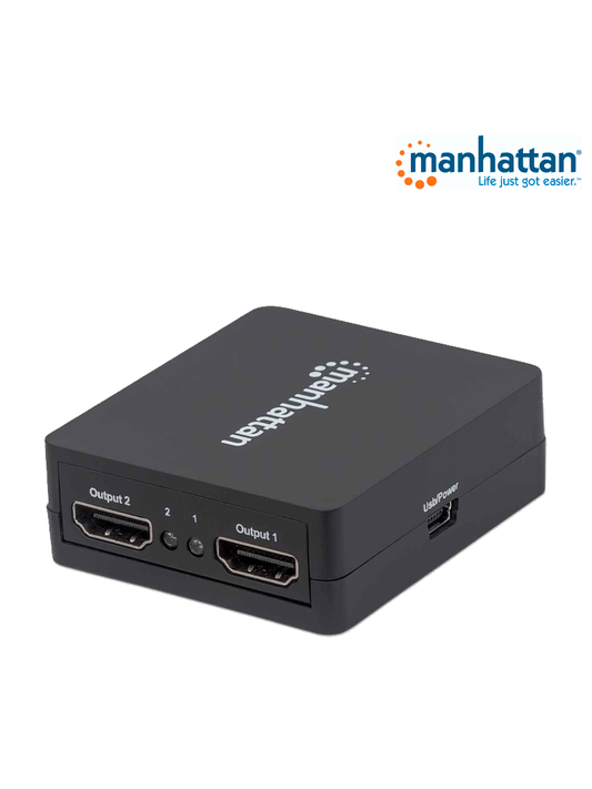 MANHATTAN 207652 - Splitter / Divisor de Video HDMI/ FullHD/ 1 Entrada y 2 Salidas/ Distancia de Entrada 15 Metros/ Distancia de Salidas 15 Metros/ Soporta Conexión en Cascada/ Soporta sonido LPCM  Sonido Master DTS-HD y Dolby TrueHD/