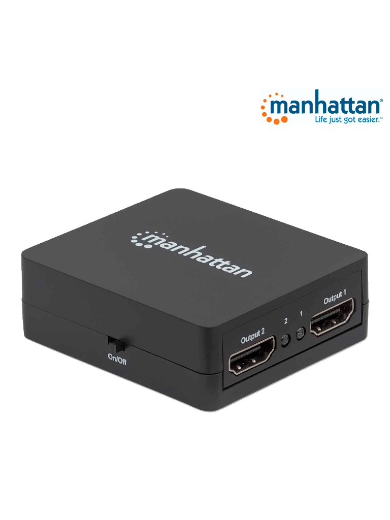 MANHATTAN 207652 - Splitter / Divisor de Video HDMI/ FullHD/ 1 Entrada y 2 Salidas/ Distancia de Entrada 15 Metros/ Distancia de Salidas 15 Metros/ Soporta Conexión en Cascada/ Soporta sonido LPCM  Sonido Master DTS-HD y Dolby TrueHD/