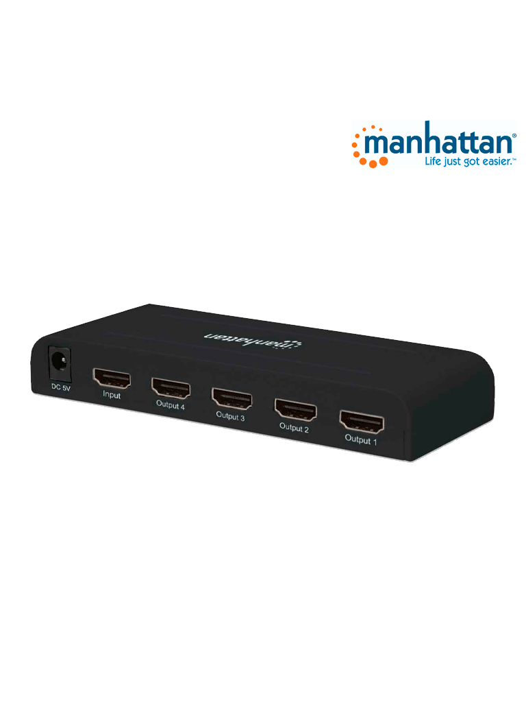 MANHATTAN 207515 -  Splitter / Divisor de Video HDMI/ 1 Entrada y 4 Salidas/ Resolucion 4k @ 30Hz/ Soporta Video full 3D y Color Profundo/ Soporta Sonido Comprimido DTS-HD Master y Sonido Envolvente/
