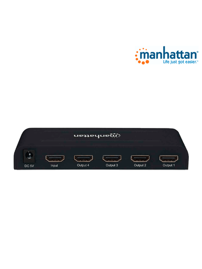 MANHATTAN 207515 -  Splitter / Divisor de Video HDMI/ 1 Entrada y 4 Salidas/ Resolucion 4k @ 30Hz/ Soporta Video full 3D y Color Profundo/ Soporta Sonido Comprimido DTS-HD Master y Sonido Envolvente/