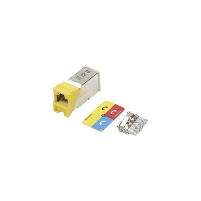 Jack Z-MAX Cat6A  Blindado  Montaje híbrido en Placa de Pared (Plano y Angulado)  Color Amarillo