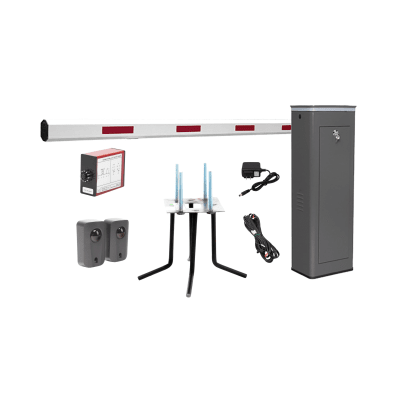 Kit COMPLETO Barrera Izquierda XBS Con Corona LED / Brazo de 5.5 Metros / Incluye Sensor de Masa  Transformador  Lazo Magnético  Ancla  Fotoceldas y 2 Controles Inalámbricos