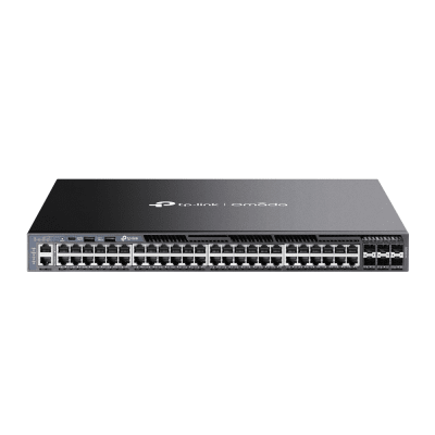 Switch Omada L3 SDN Administrable / 48 puertos Gigabit y 6 puertos SFP+ / Funciones RIP  VVRP  Servidor DHCP / Administración centralizada OMADA / Fuente Redundante